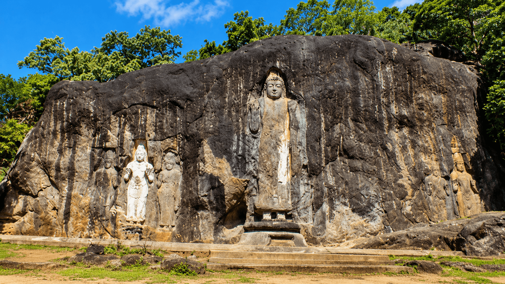 Historic Buduruwagala stone carvings landmark near Buttala