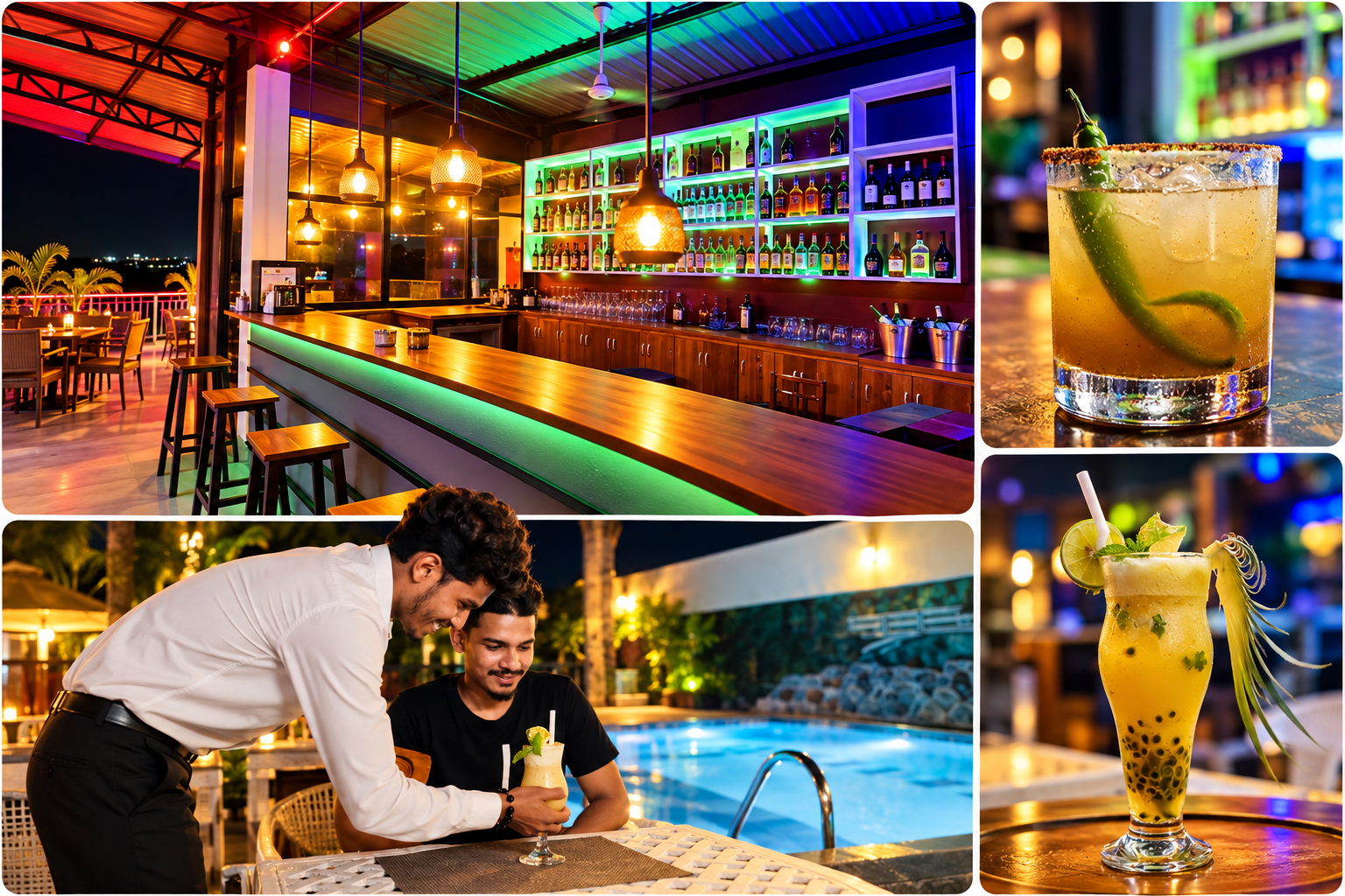 Hotel Green View rooftop bar, cocktails and beverage service.